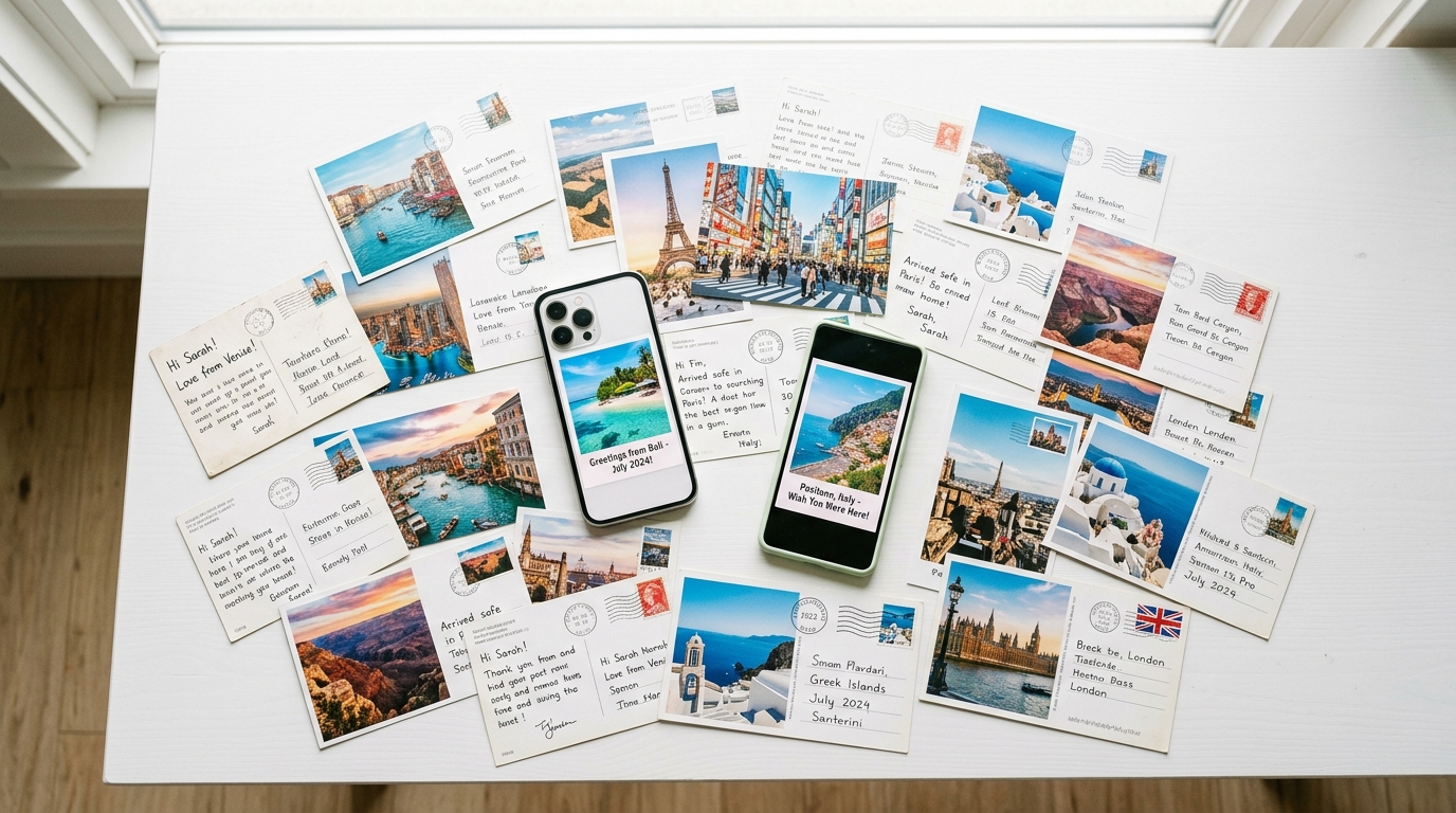 Carte postale virtuelle et carte postale physique avec QR Code